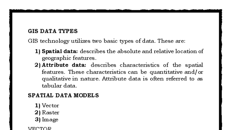 GIS 101: Understanding Spatial and Attribute Data Types - Studocu