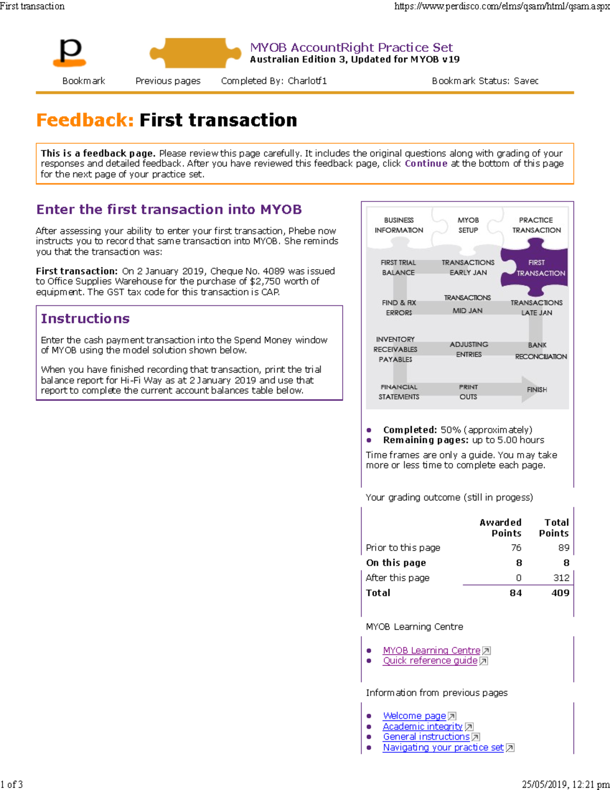 Perdisco Myob First Transaction - First transaction 1 of 3 perdisco ...