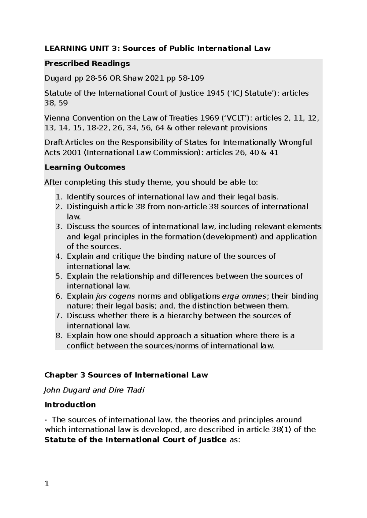 Learning Unit 3: Sources of Public International Law Analysis - Studocu