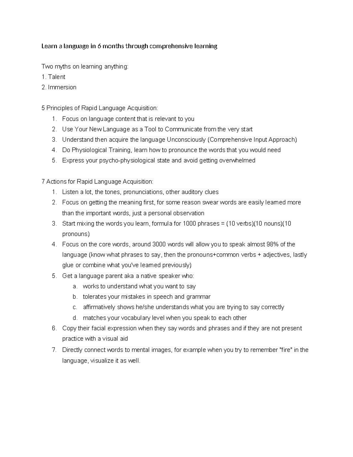 Comprehensive Language Learning Strategies for Rapid Acquisition - Studocu