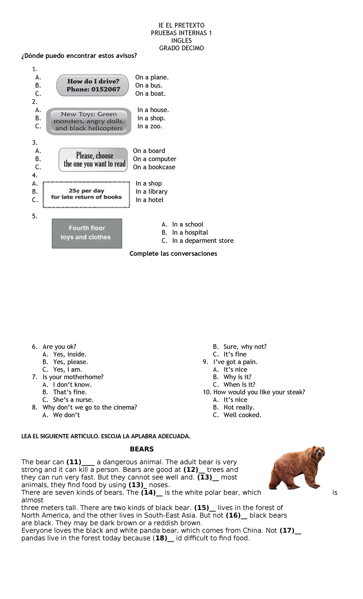 IE 10° - Multiple Choice Questions & Reading Comprehension Test - Studocu