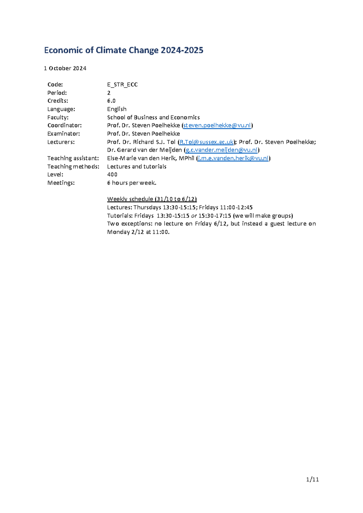 ECC 2024 Study Guide: Climate Economics and Course Overview - Studeersnel
