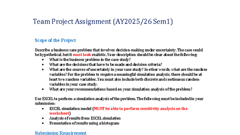 Team Project Assignment Sem1: Business Case Under Uncertainty Analysis ...