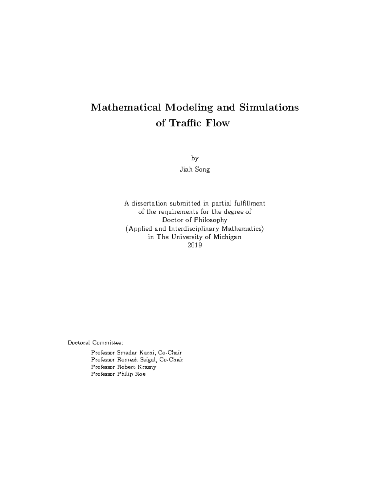 Mathematical Modeling and Simulations of Traffic Flow (MATH 999) - Studocu