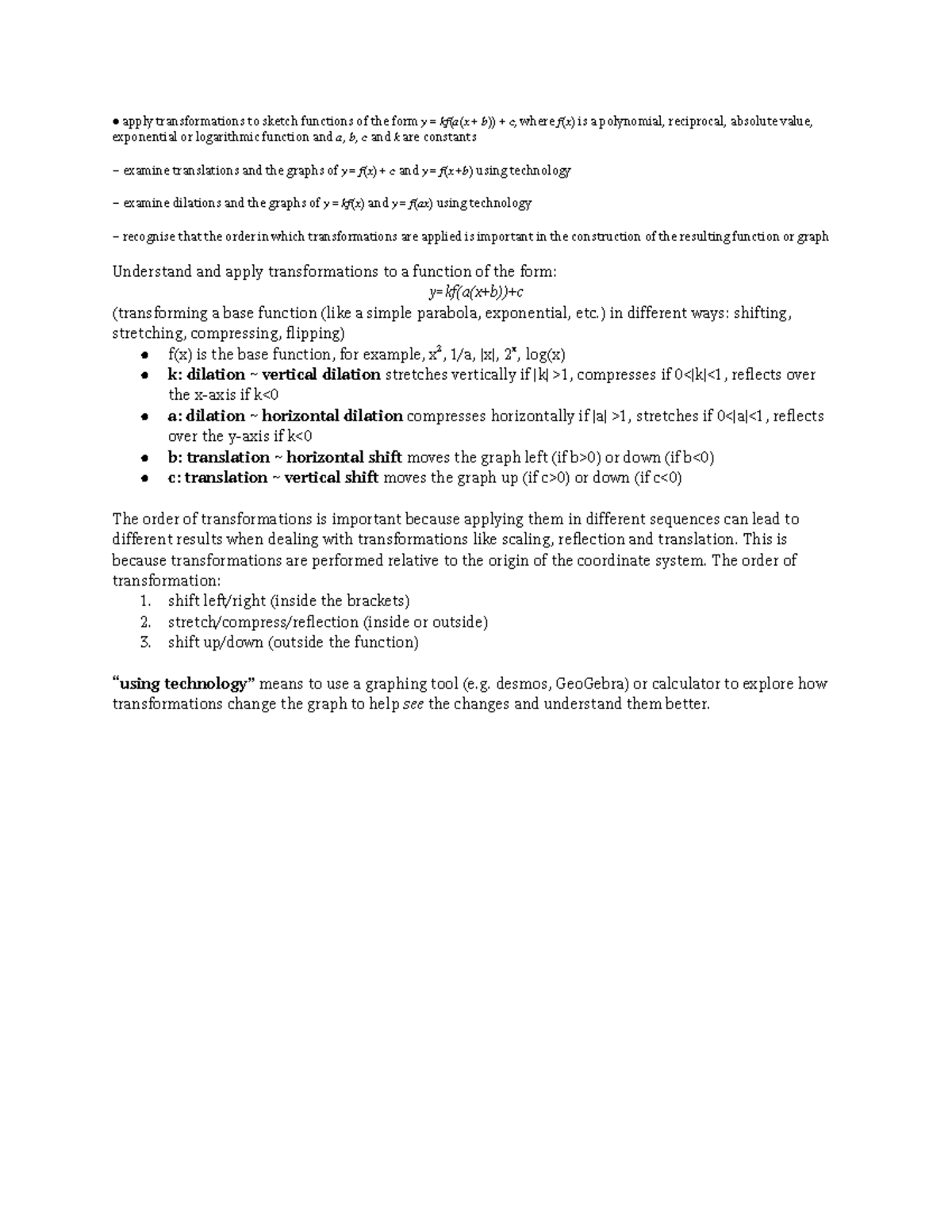 Graphing Techniques: Transformations of Functions (Math Syllabus) - Studocu