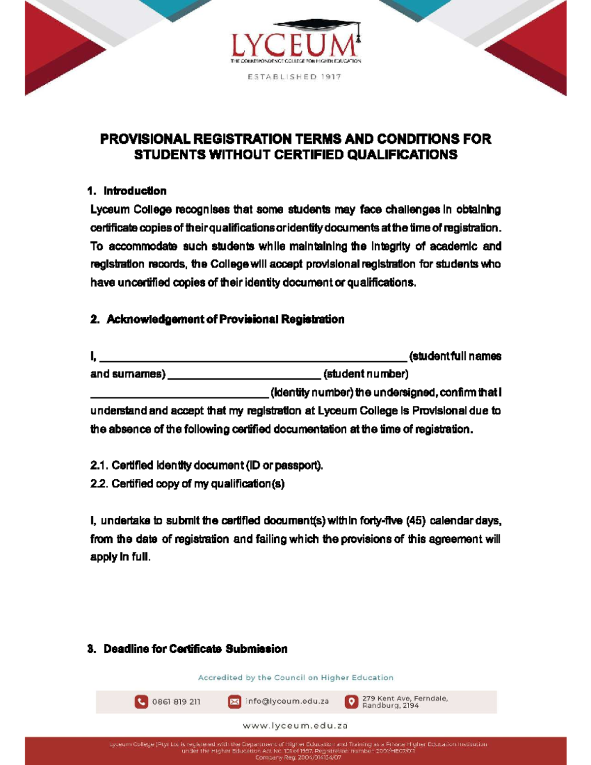 Provisional Registration Terms & Conditions for Students (LYC) - Studocu