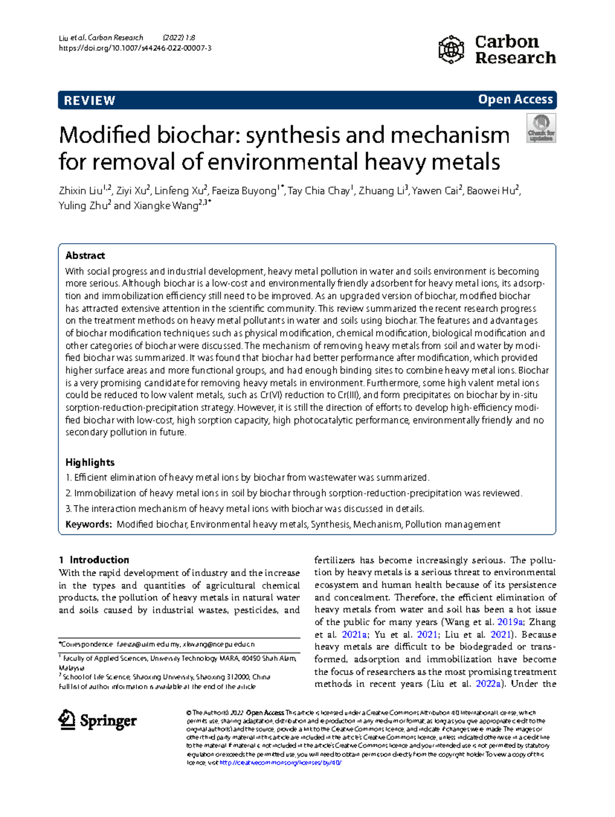 Modified Biochar Synthesis and Mechanisms for Heavy Metal Removal - Studocu