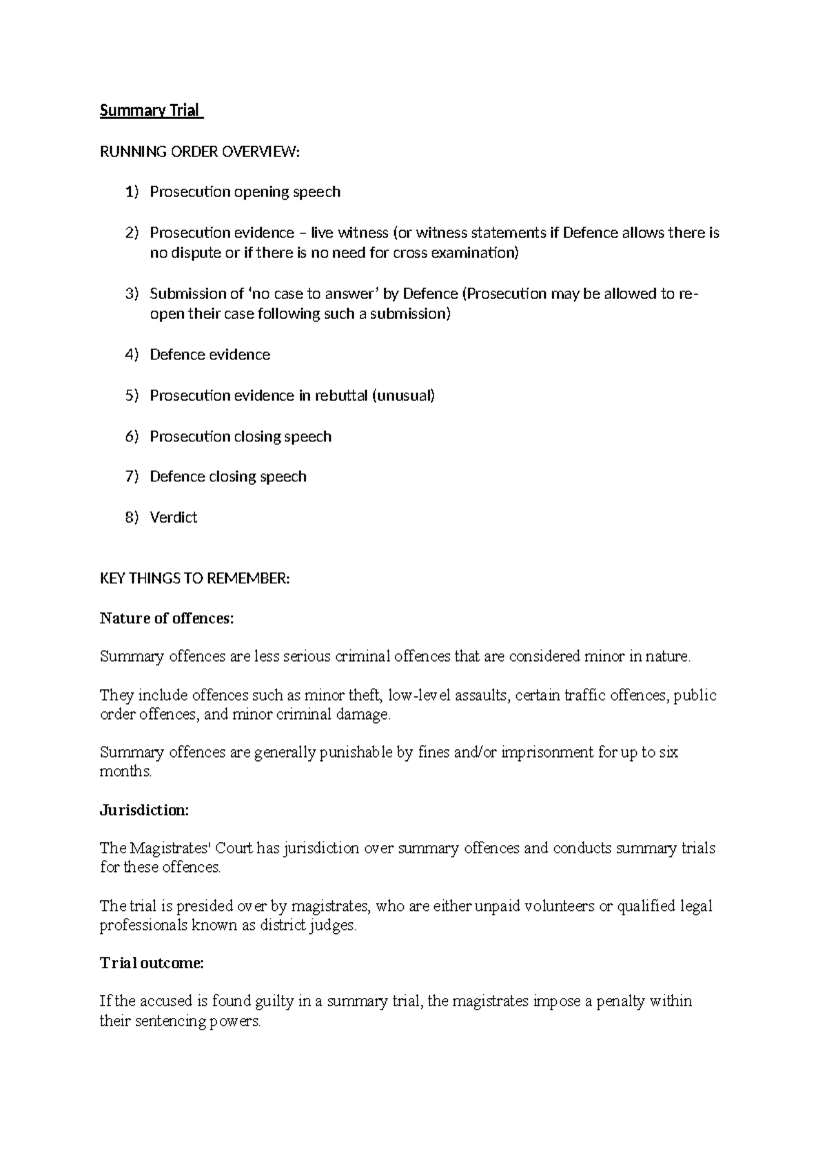 Summary Trial Notes D21: Key Procedures and Jurisdiction Insights - Studocu