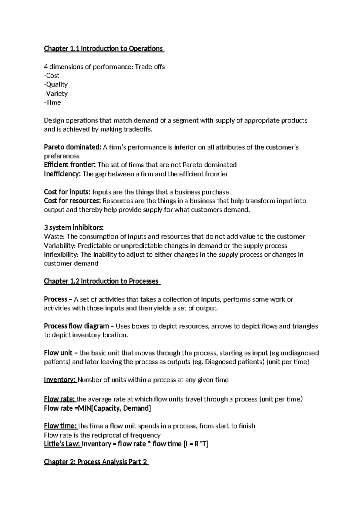 Business Operations Quiz 1-4: Key Concepts in Performance & Processes ...