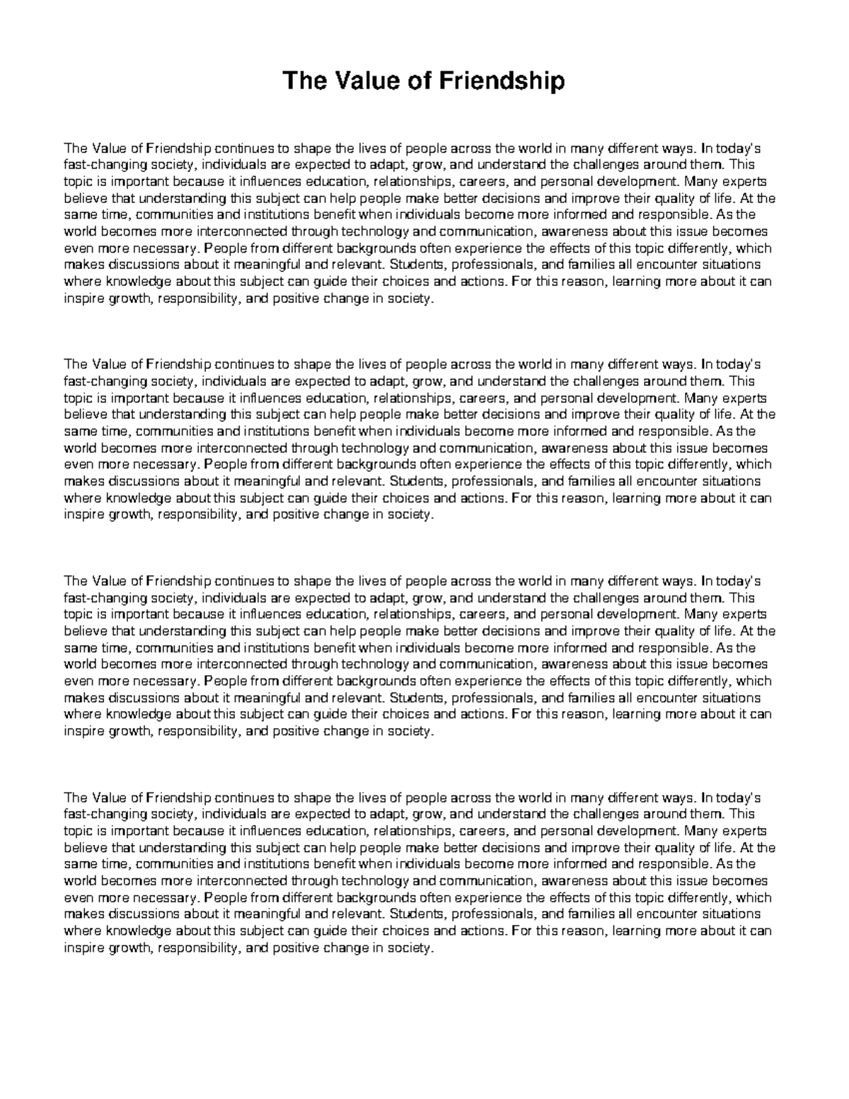 Essay 4: The Impact of Friendship on Personal Growth and Society - Studocu