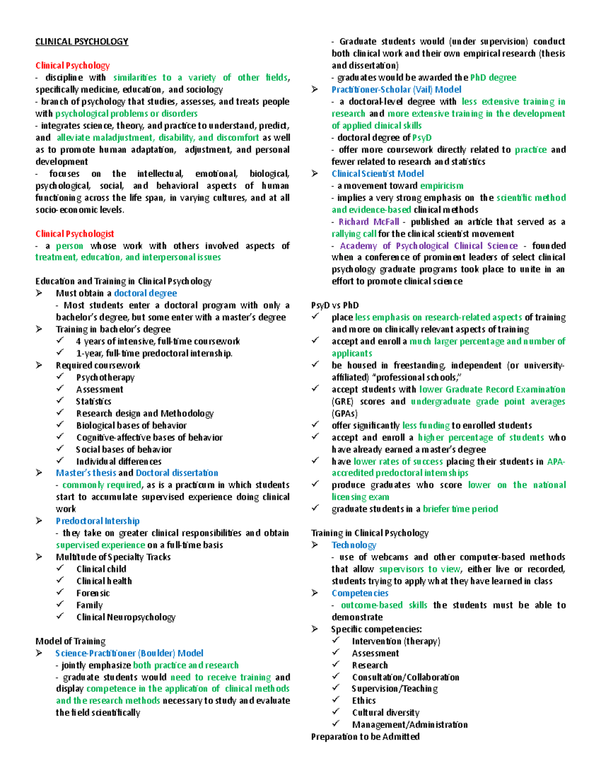 Clinical Psychology - Comprehensive Review Notes for CP 101 - Studocu