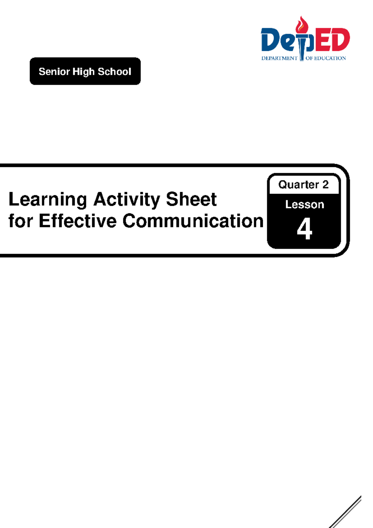 SHS Core EC Q2 Learning Activity Sheet: Effective Communication Lesson ...