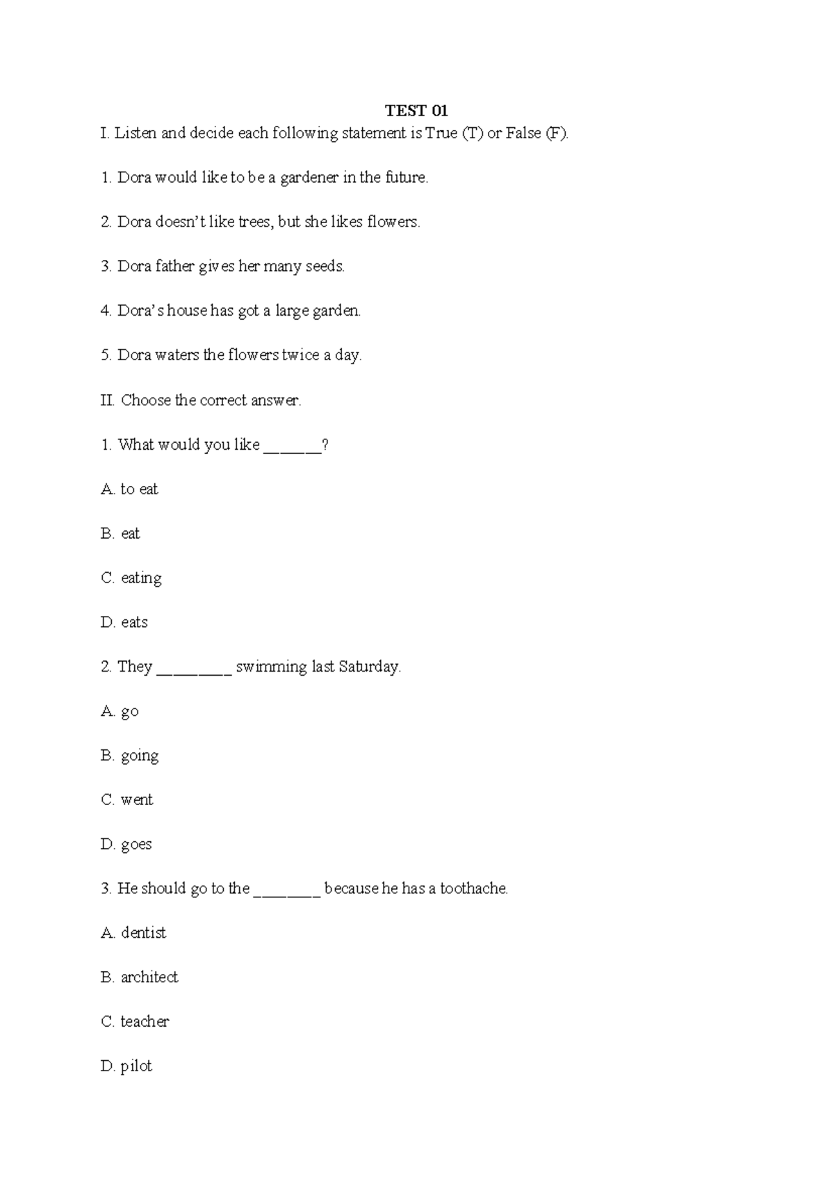 TEST 01-2: True/False & Multiple Choice Questions - Studocu