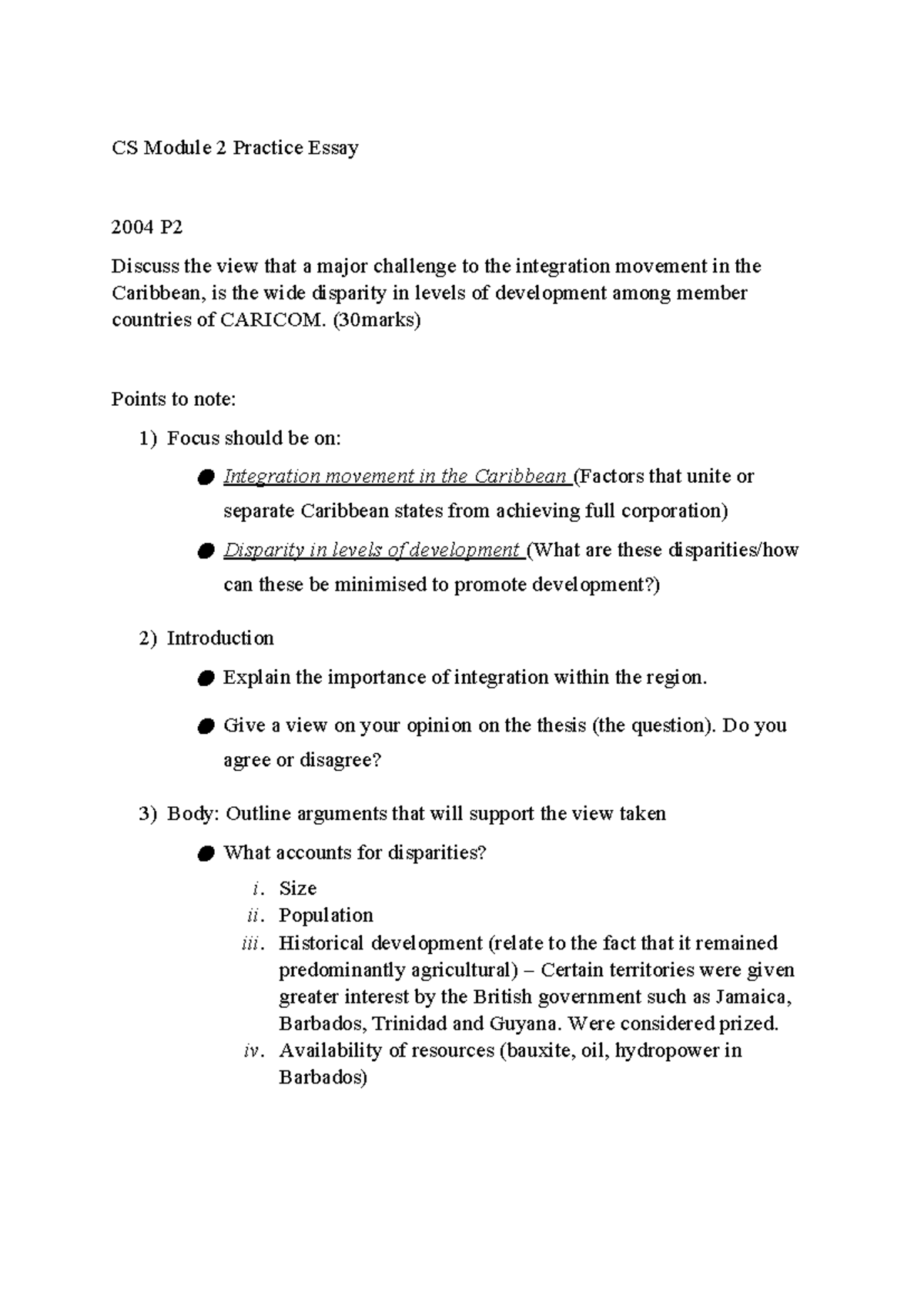 CS Module 2 Practice Essay: Challenges of Caribbean Integration (2004 ...