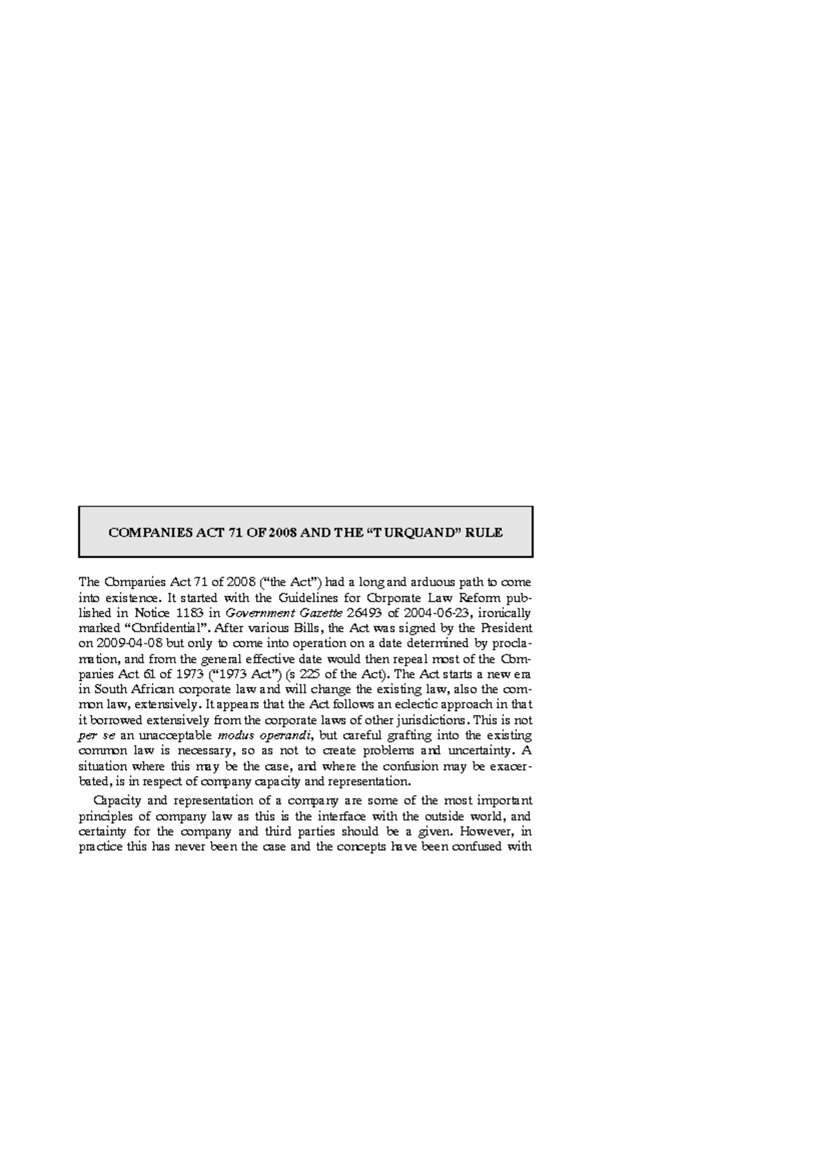 Turquand Rule and Companies Act 71 of 2008: A Detailed Analysis - Studocu