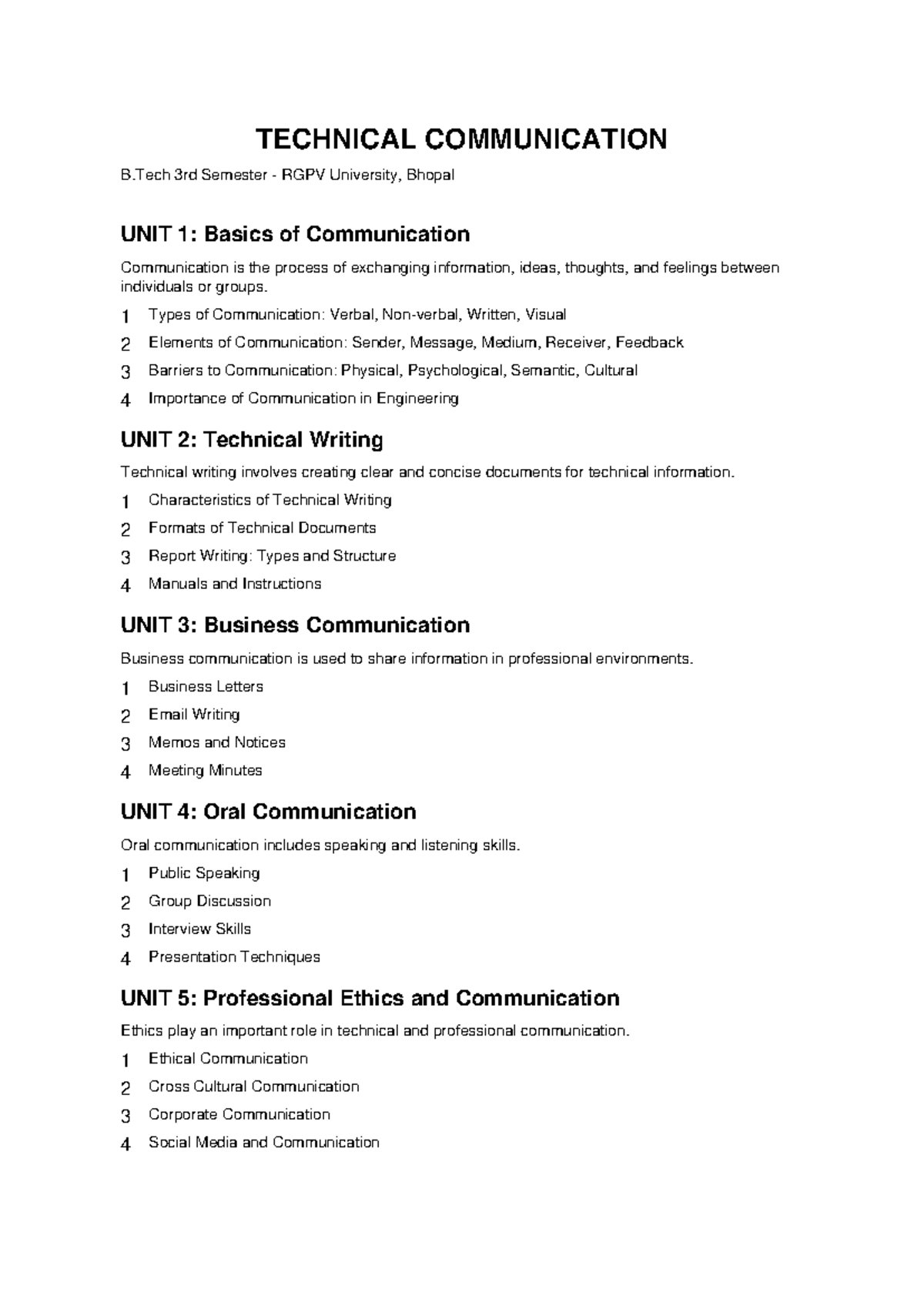 Technical Communication Notes - B.Tech 3rd Sem RGPV University - Studocu