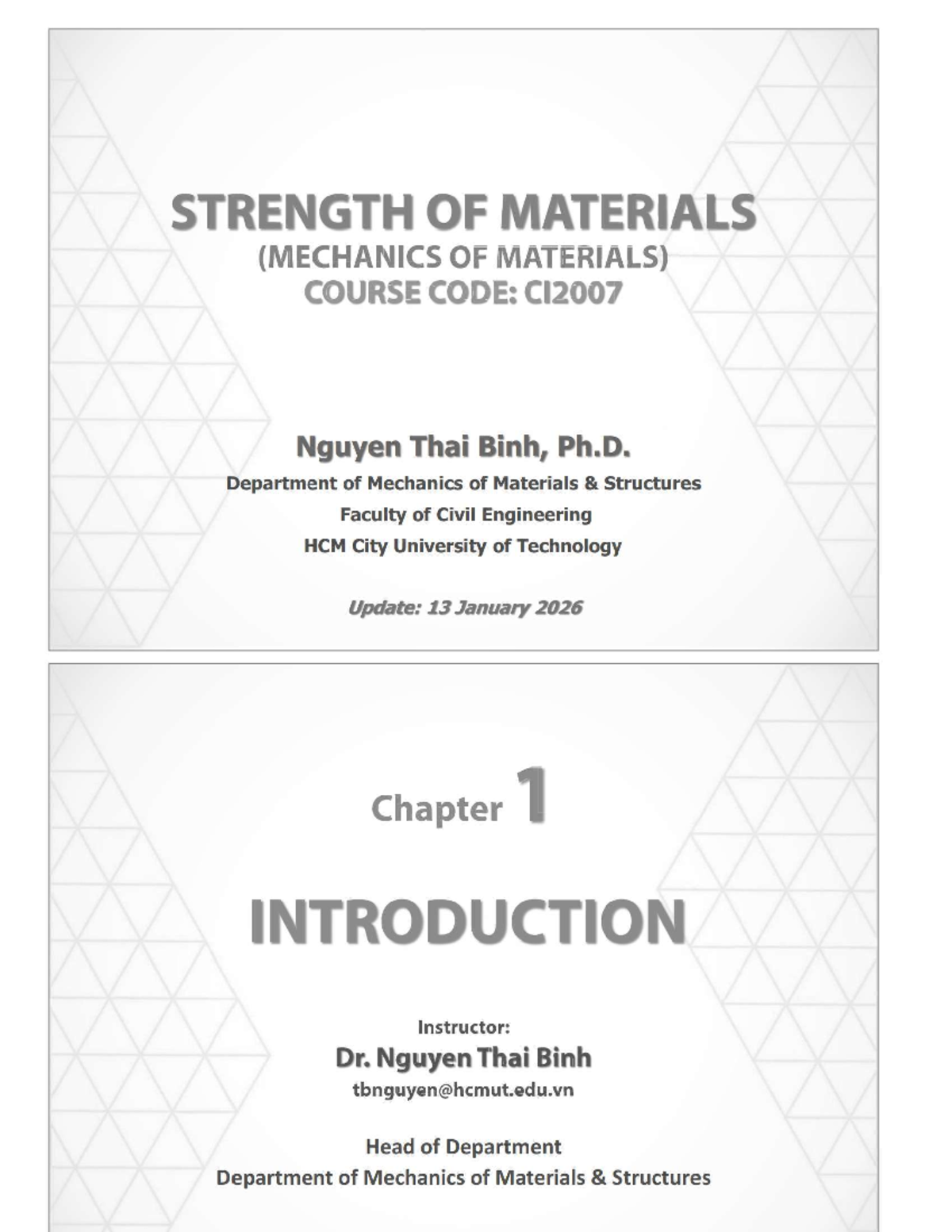 Strength of Materials Lecture Notes (CI2007) by Dr. Nguyen Thai Binh ...