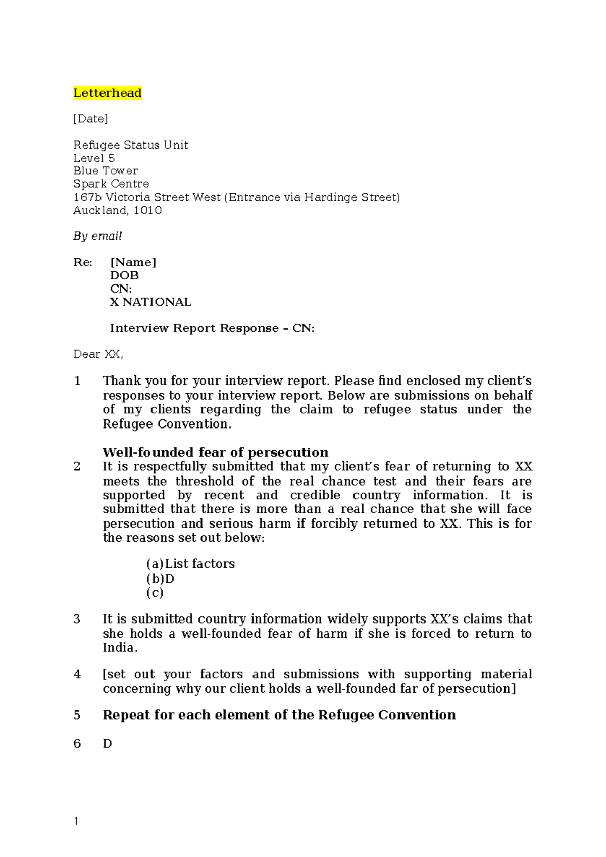 Refugee Status Submission Template - Interview Report Response - Studocu