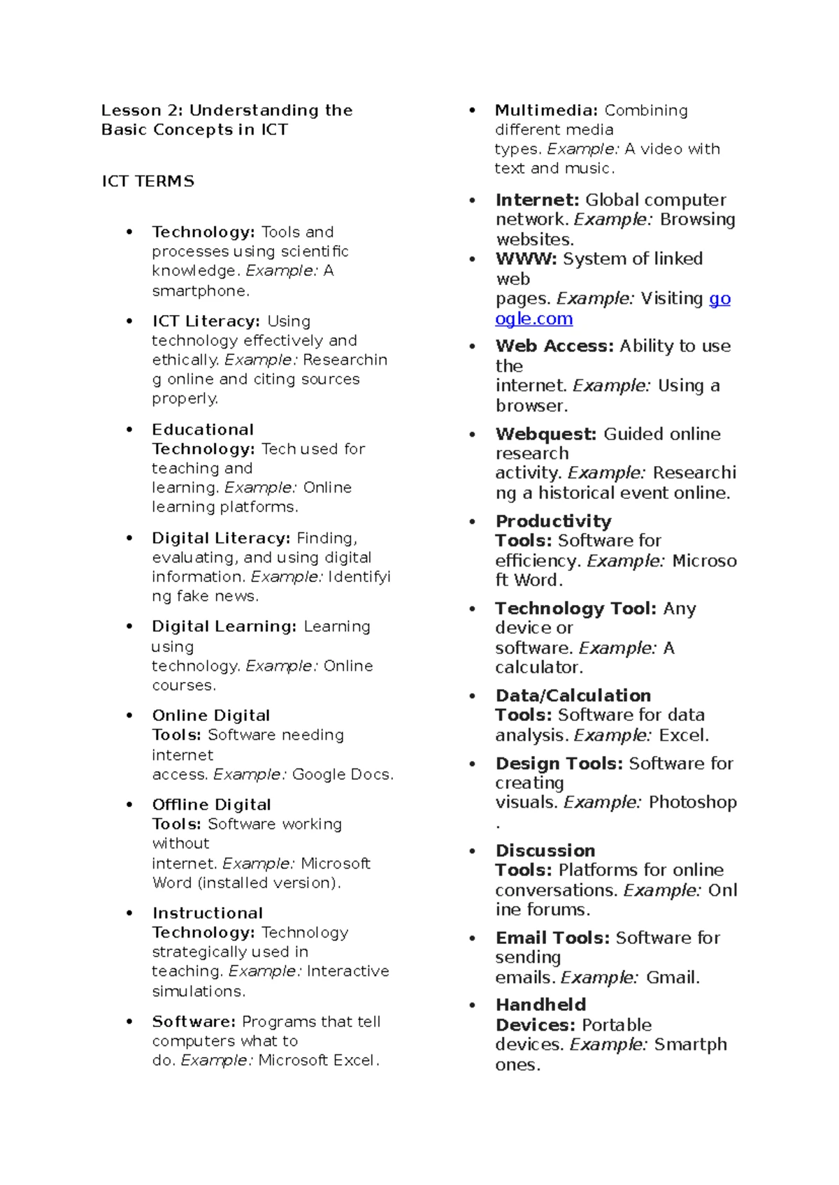 TTL- UNIT 1 - notes - Lesson 1: ICT Competency Standards for Philippine ...