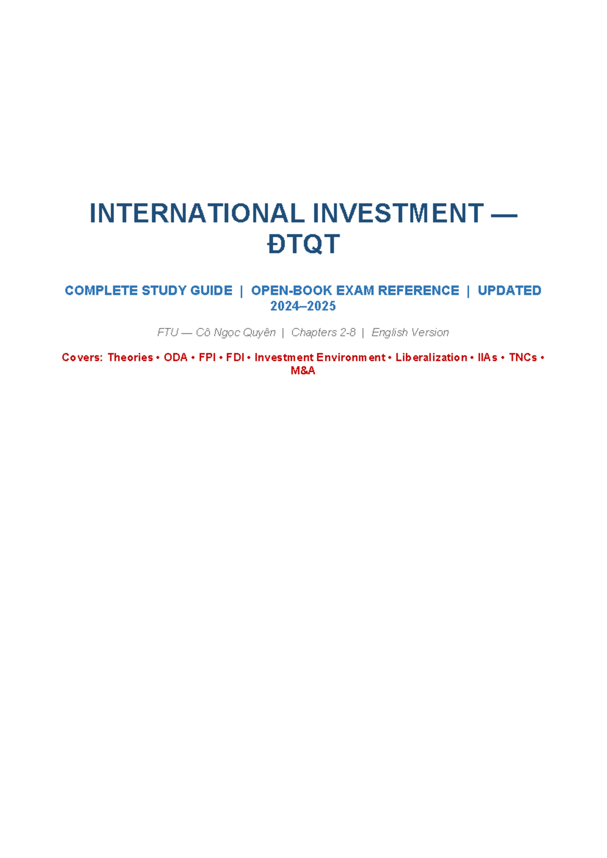 INTERNATIONAL INVESTMENT ĐTQT COMPLETE STUDY GUIDE EXAM REFERENCE FTU ...