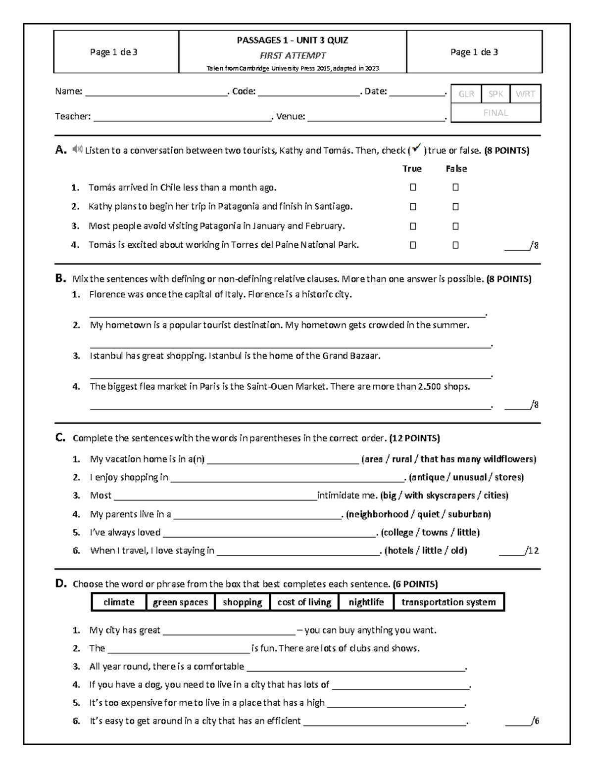 Unit 3 Quiz B2 Listening And Language Activities Studocu