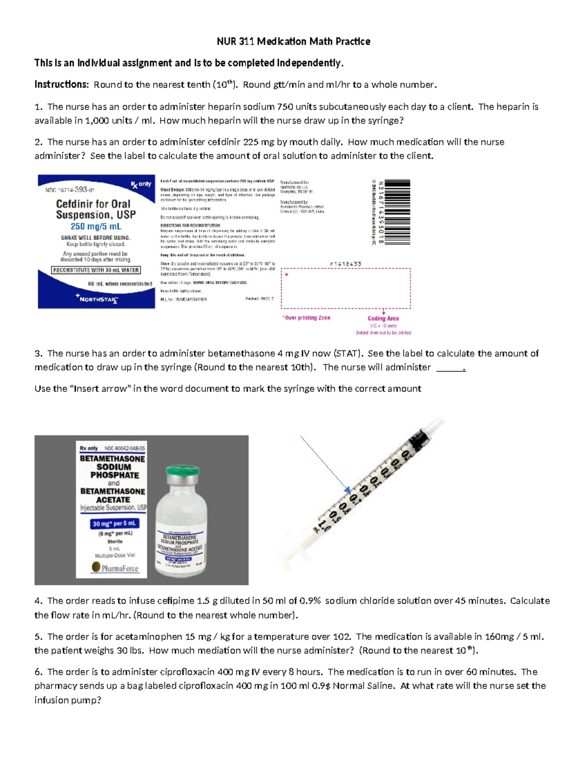 NUR 311 Medication Math Quiz Practice Questions and Solutions - Studocu