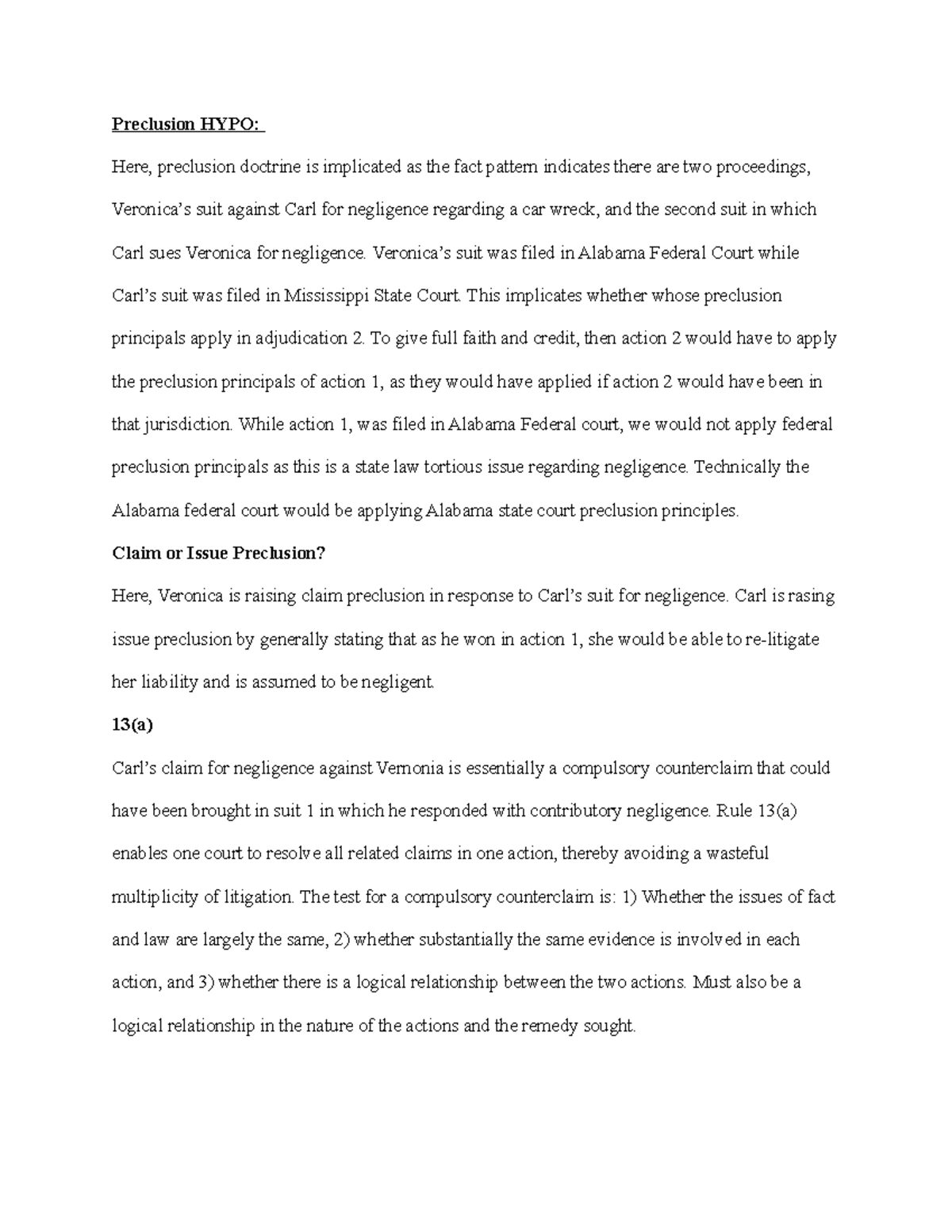 Preclusion Doctrine Analysis: Claim vs. Issue Preclusion in Negligence ...