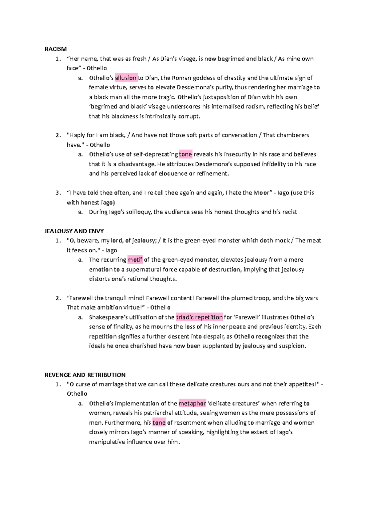 Othello (ENG 201): Quotes & Analysis on Racism and Jealousy - Studocu