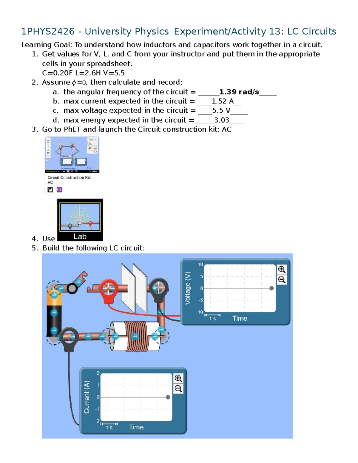 PHYS2426 Exp Act 13: Understanding LC Circuits and Their Components ...