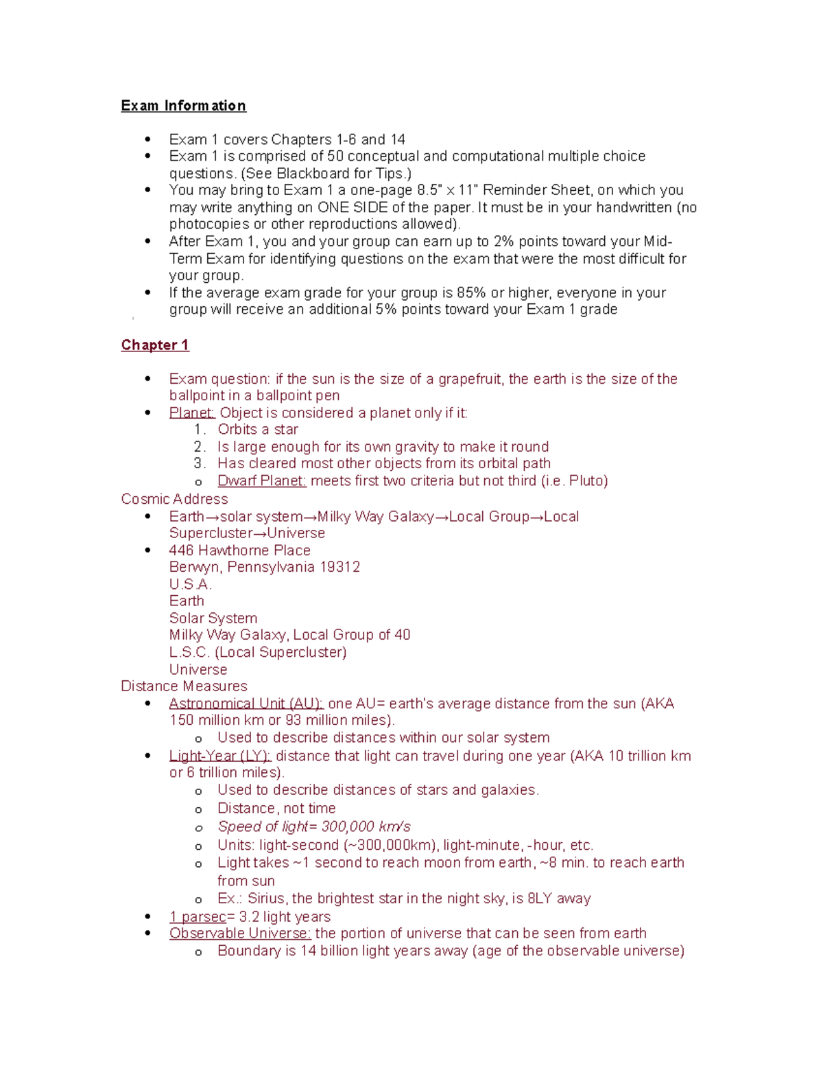 Astr 1001 midterm 1 study guide - Exam Information Exam 1 covers ...