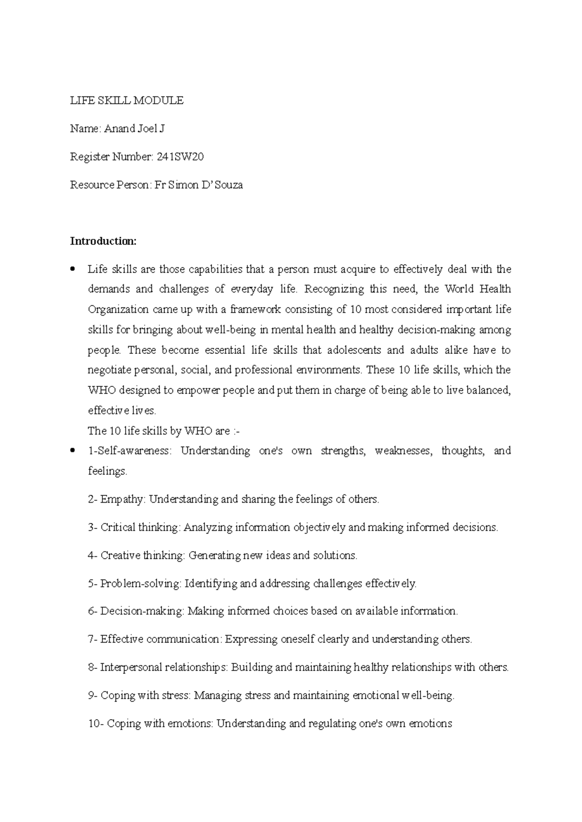 LIFE Skill Module Overview: Building Essential Capabilities - Studocu
