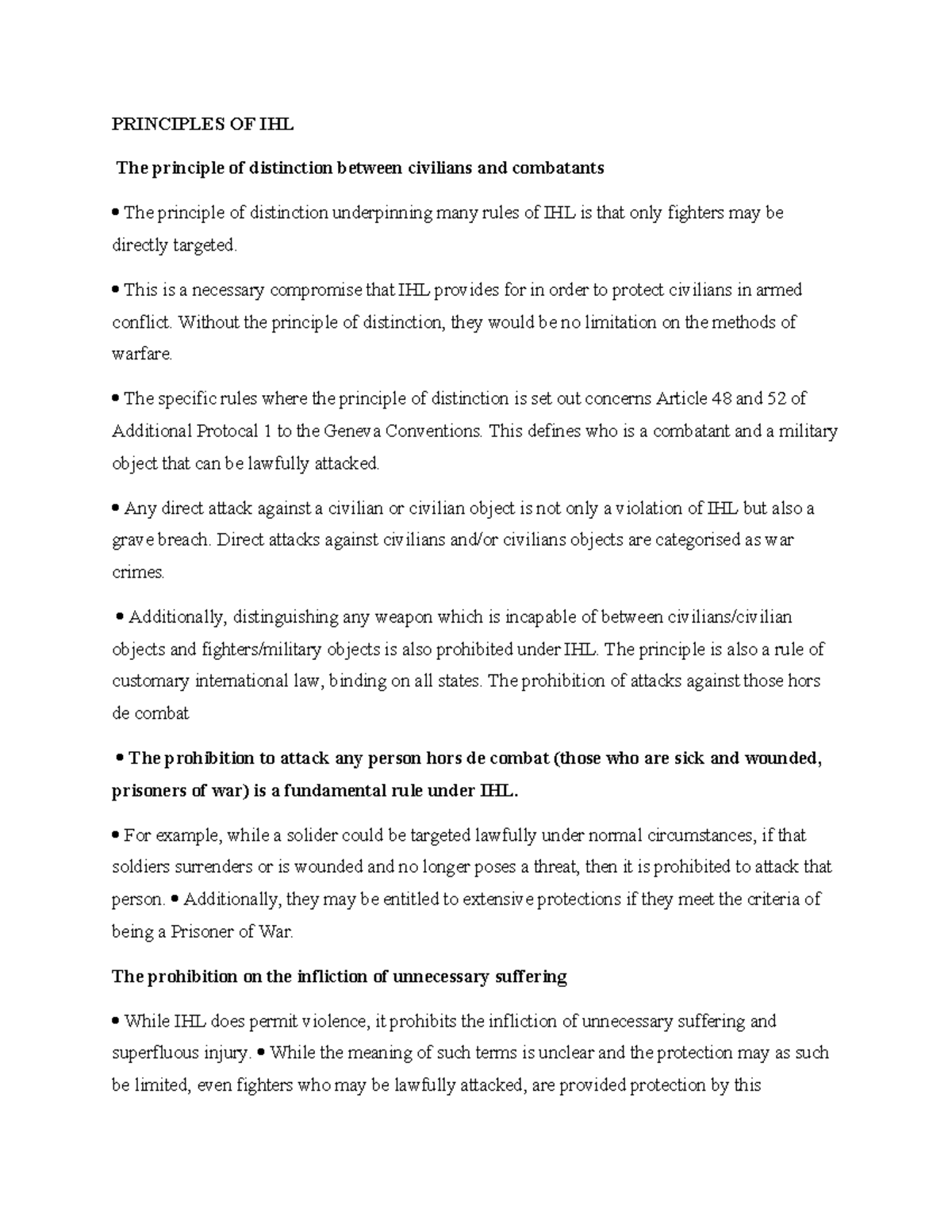 Principles of IHL: Distinction, Proportionality, and Necessity - Studocu