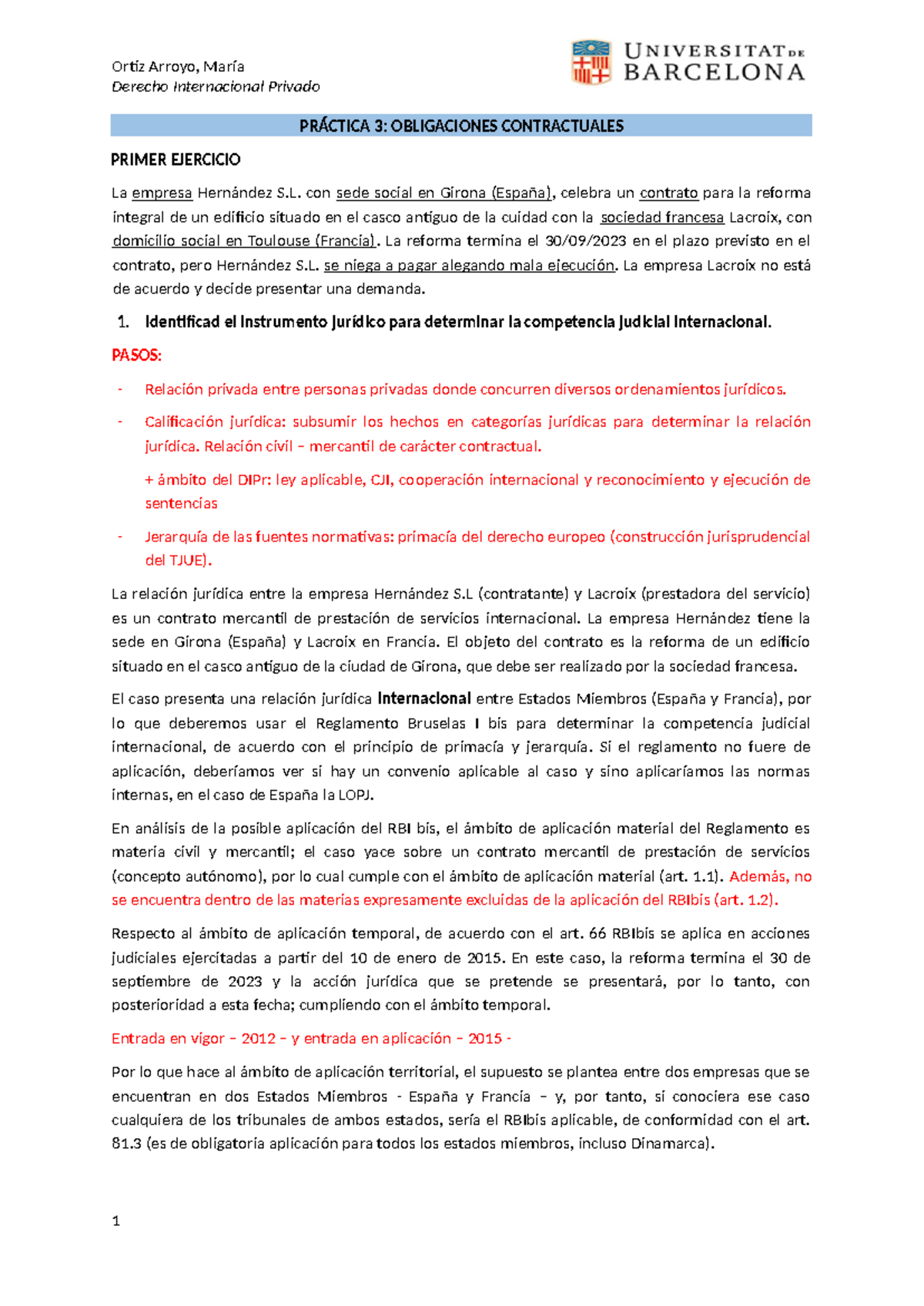 Practica 3 obligaciones contractuales Derecho Internacional Privado PRÁCTICA 3 OBLIGACIONES