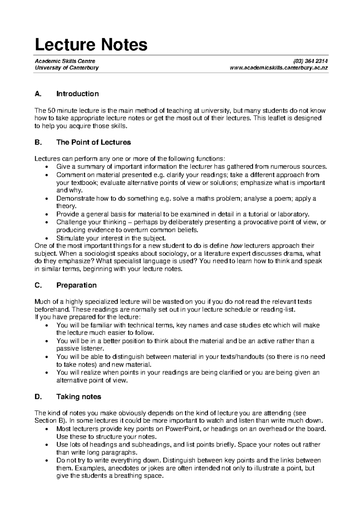 Lecture Notes: Academic Skills for Effective Note-Taking - Studocu