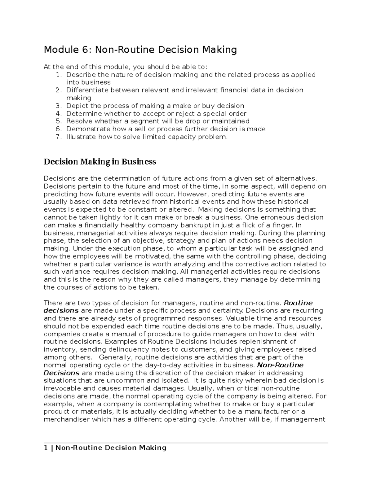 Module 6: Non-Routine Decision Making - Key Concepts and Frameworks ...