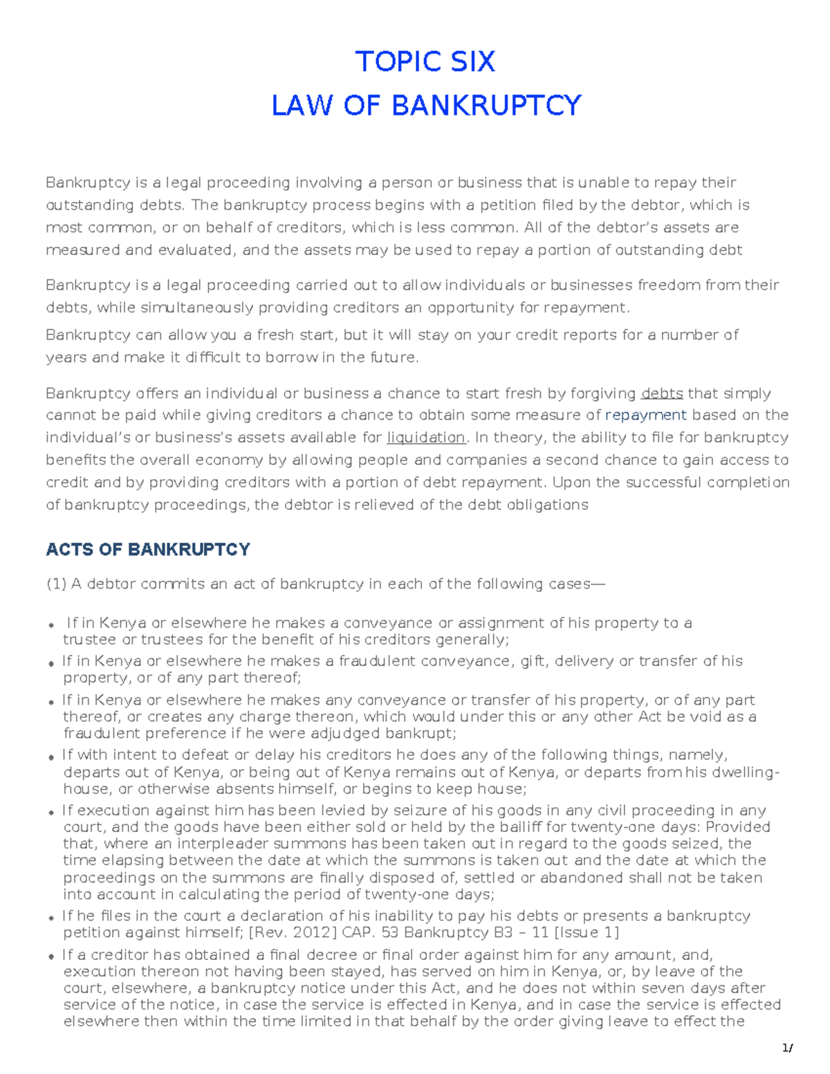 LAW OF BANKRUPTCY: Understanding Procedures and Rights in Bankruptcy ...