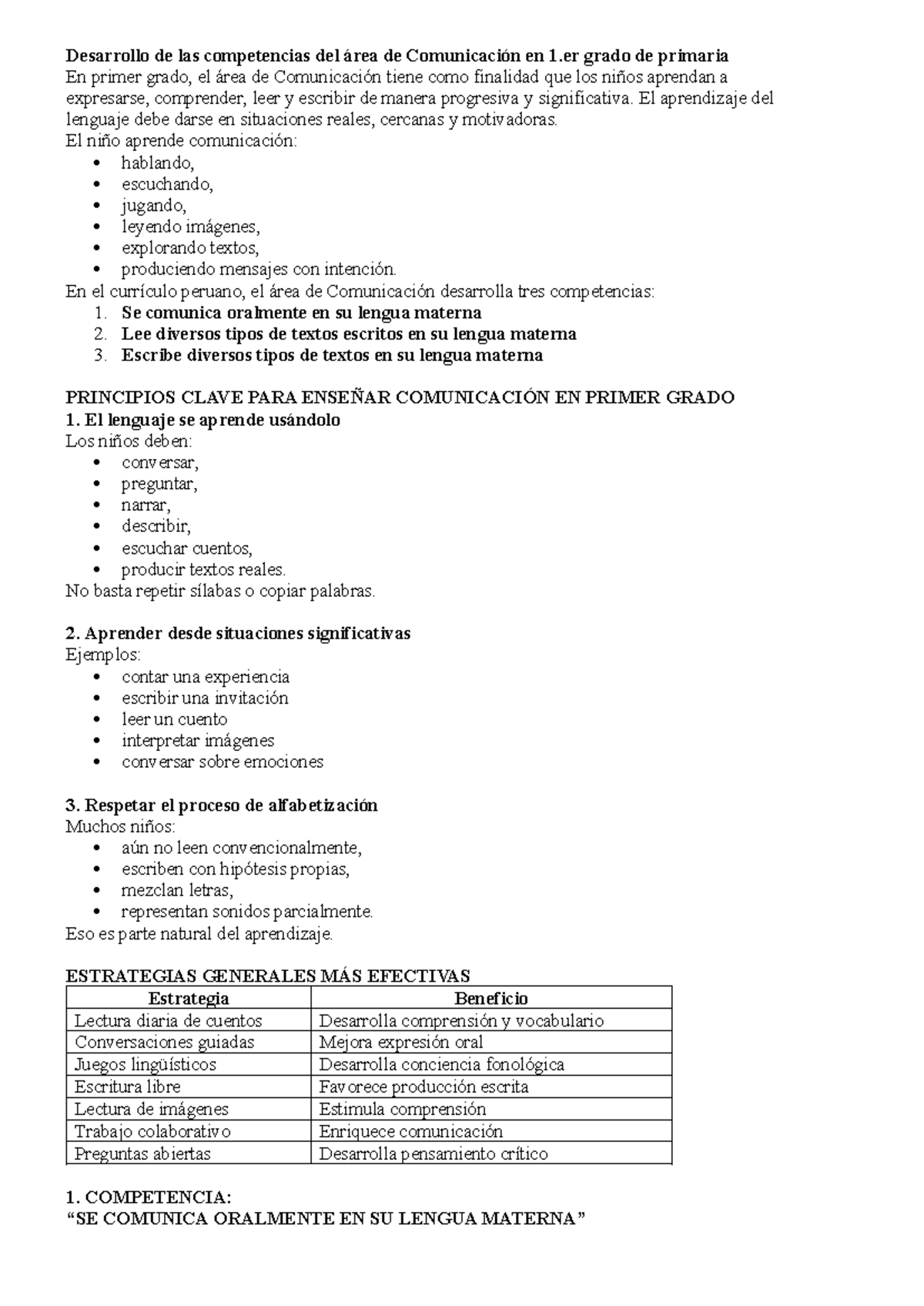 Desarrollo de Competencias en Comunicación - 1.er Grado - Studocu