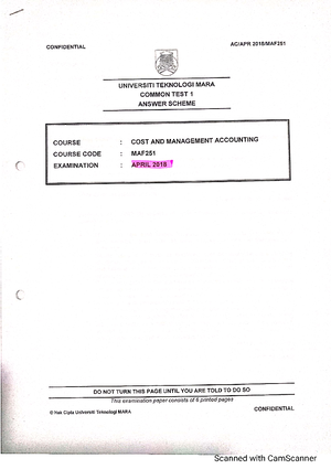 MAF251 JUNE19 SS Eor R&LF - Cost and Management accounting - Studocu