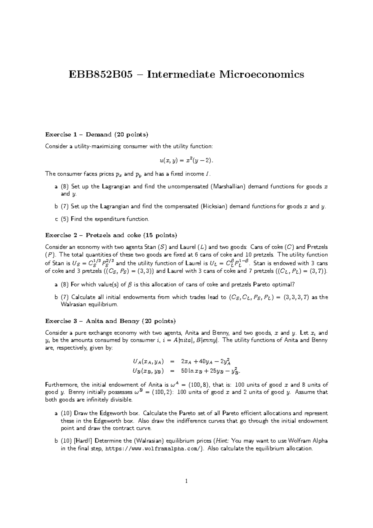 PS2 EBB852B05 - Intermediate Microeconomics Questions & Solutions ...
