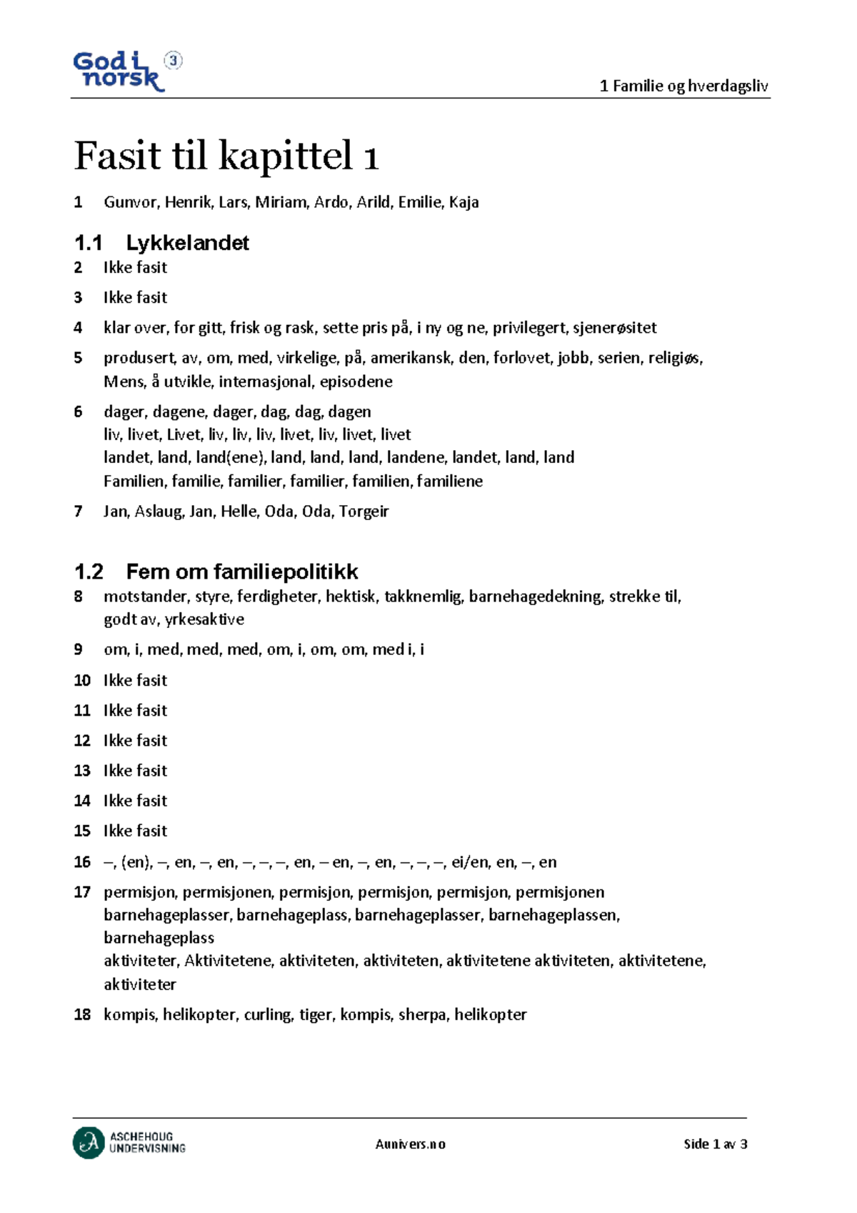 Fasit til God i norsk arbeidsbok - Kapittel 1-5 - Studocu