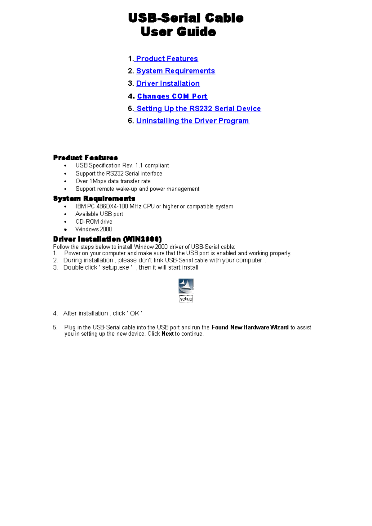USB TO RS232 Cable User Manual: Installation & Setup Guide - Studocu
