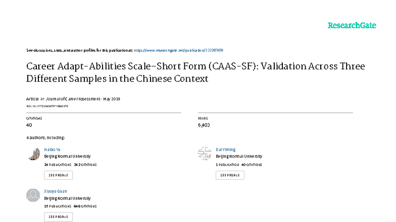 2019 05 Career Adapt-Abilities Scale Short Form (CAAS-SF) Validation in ...