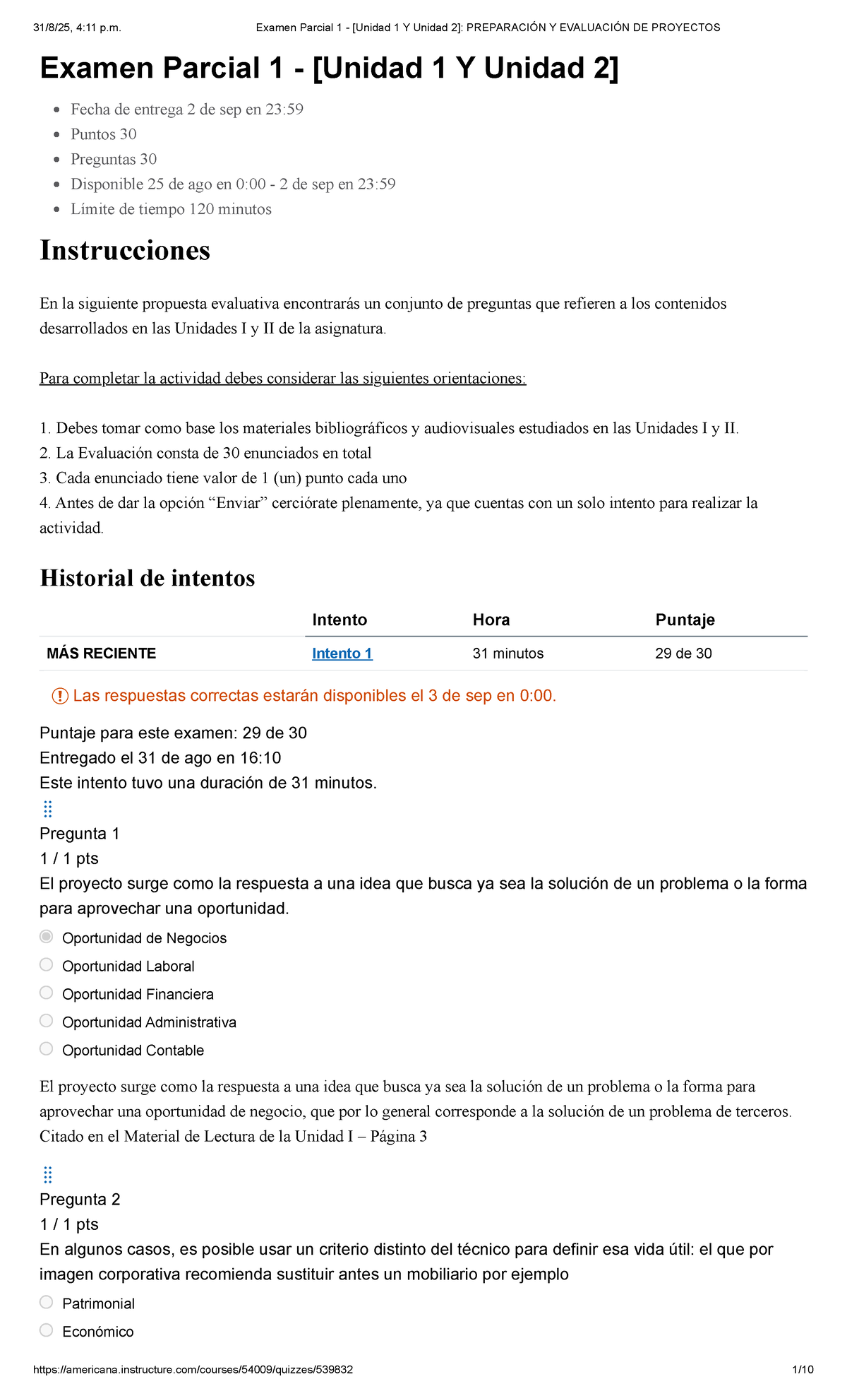 Examen Parcial 1 - [Unidad I y II] Preparación y Evaluación de ...