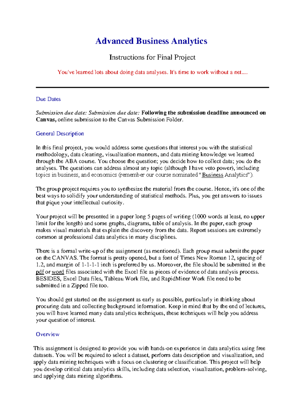 Final Project Guidelines for ABA 2023: Data Analytics Insights - Studocu