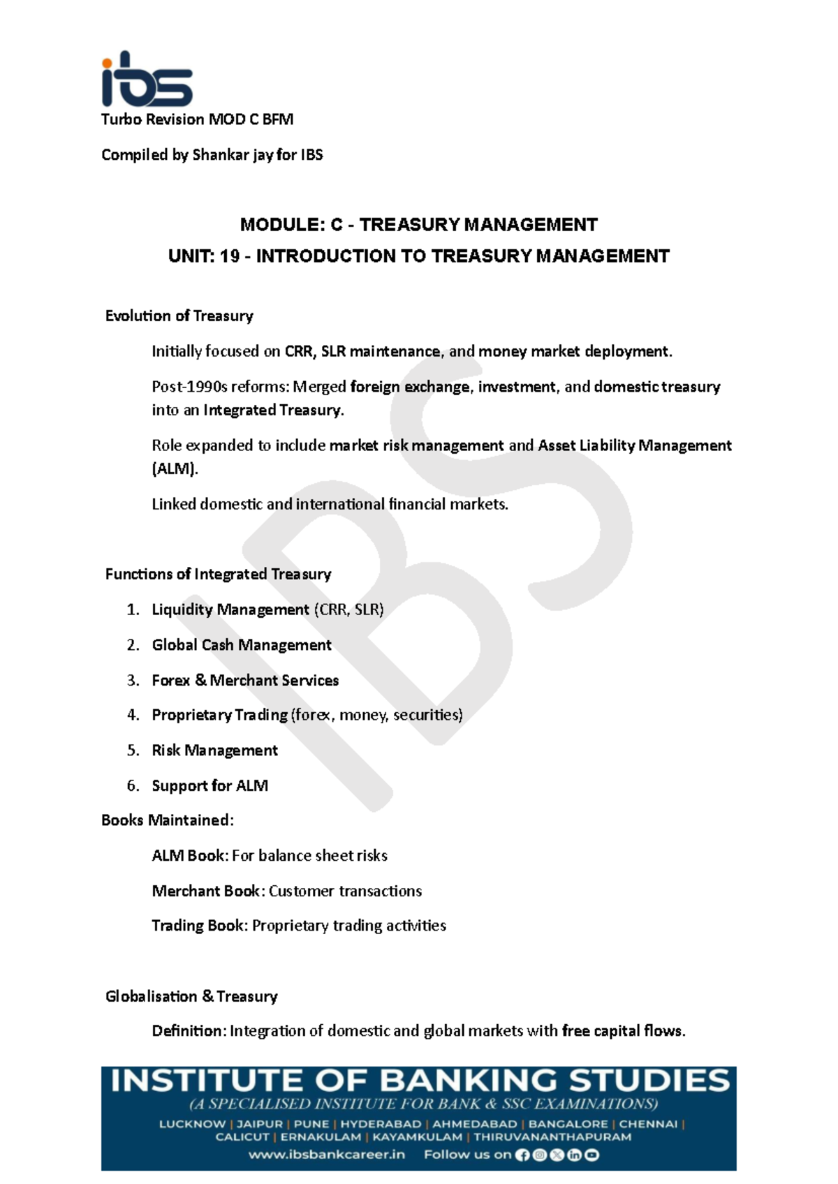 Module C: Treasury Management Overview and Key Concepts - Studocu