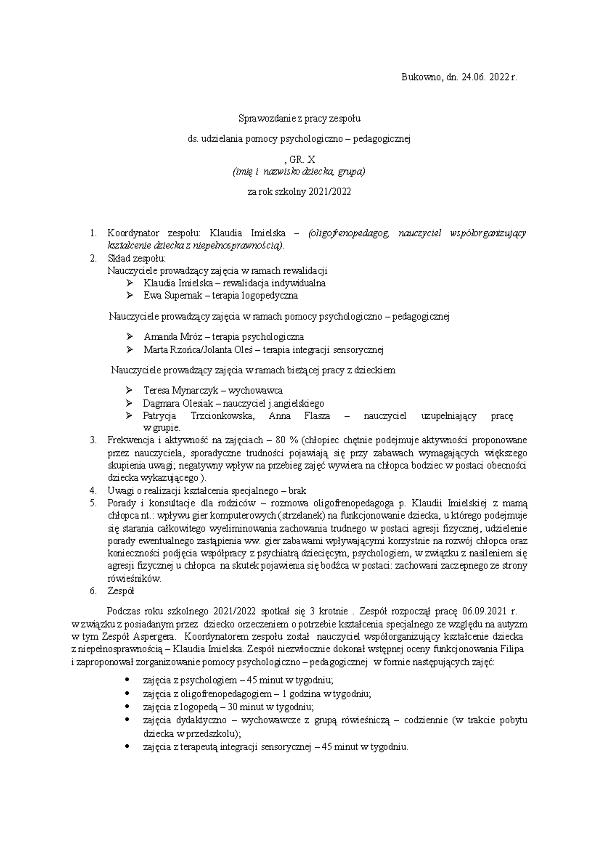 Sprawozdanie ze stażu nauczyciela mianowanego (2018-2021) - Studocu