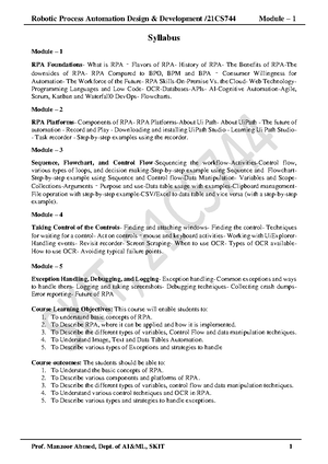 Module 3 notes - RPA - Syllabus Module – 1 RPA Foundations- What is RPA ...