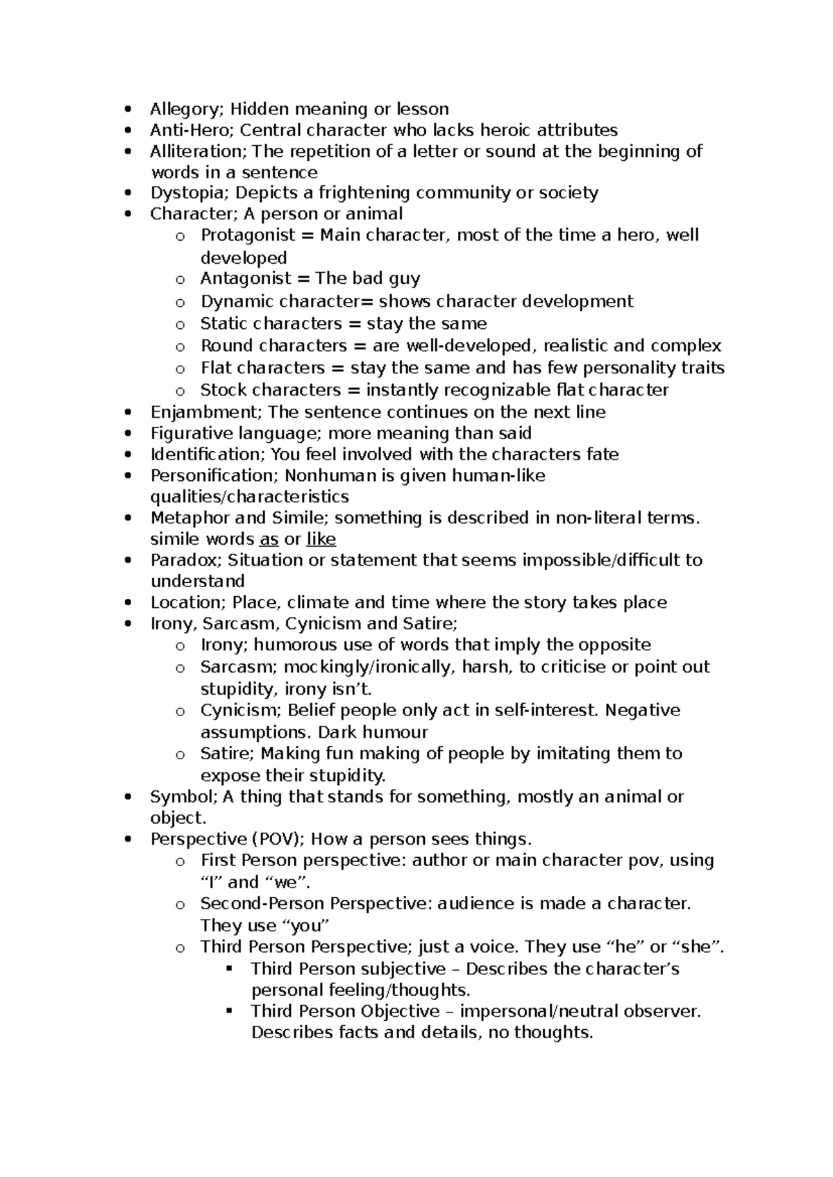 Literary Terms Overview for ENG101 - Key Concepts and Definitions ...