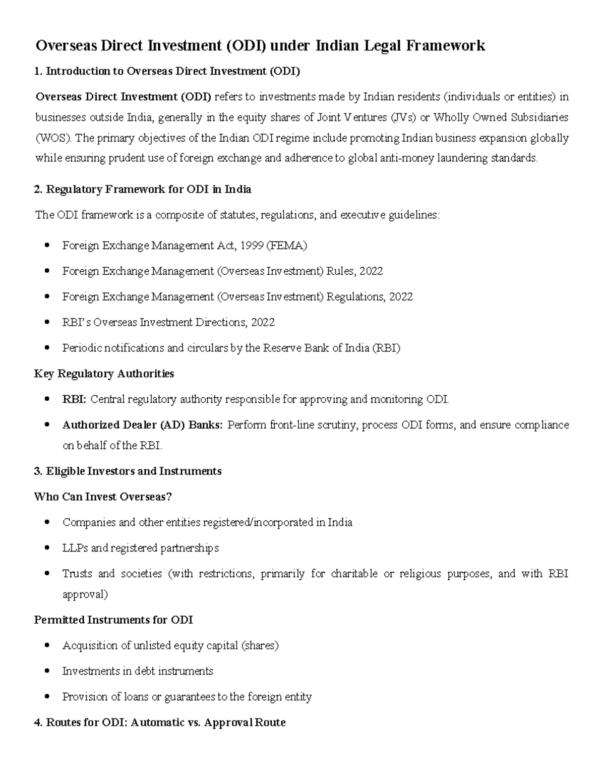 Overseas Direct Investment (ODI) in India: Legal Framework & Compliance ...