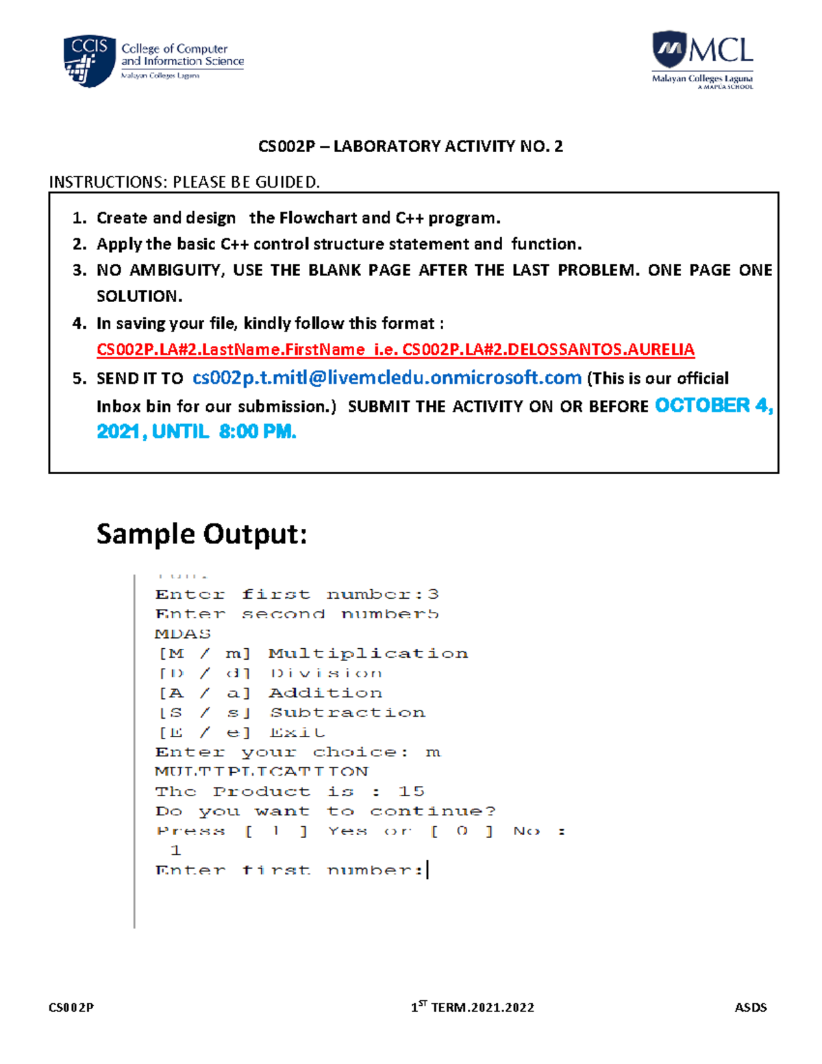 CS002P - Computer Fundamentals and Programming (C++) - CS002P ...